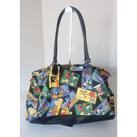Vintage Disney Travel the Countries of the World Canvas Duffle Bag Mickey Goofy - Picture 3 of 13